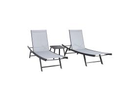 Lamamistoolide komplekt ARIO hall, 2 lamamistooli 63x187xH40cm, laud 43x43xH40cm, teras, textilene iste