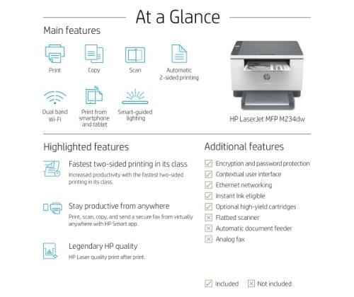 HP LaserJet MFP M234dw Printer Laser B/W A4 29 ppm Wi-Fi USB Bluetooth Ethernet LAN