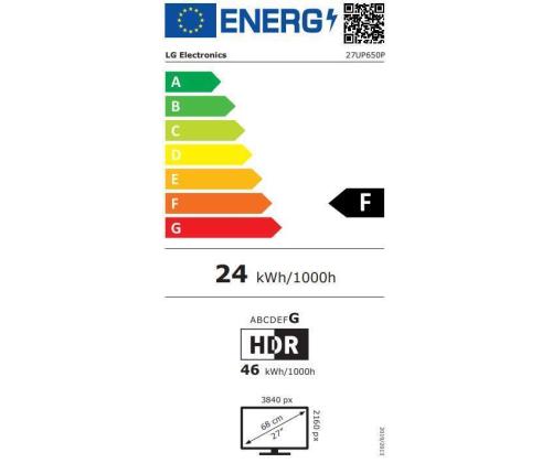 LCD Monitor LG 27UP650K-W 27" 4K Pivot Height adjustable Tilt Panel IPS 3840x2160 16:9 60Hz 5 ms...