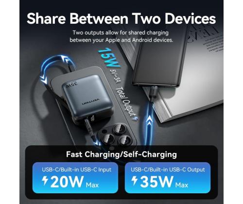 POWER BANK USB 10000MAH 35W/MINI GRAY FHEH0 VENTION