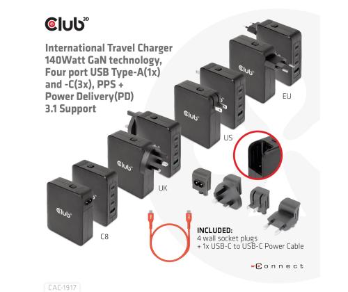 MOBILE TRAVEL CHARGER USB-C/140W GAN CAC-1917 CLUB3D