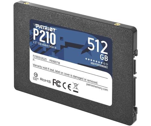 SSD PATRIOT P210 512GB SATA 3.0 Write speed 430 MBytes/sec Read speed 520 MBytes/sec 2,5" TBW 240...