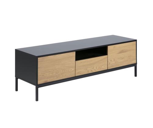 TV-laud SEAFORD 140x40xH45cm, raam: MDF, matt must, 2 ust: lamineeritud kattega mööbliplaat, värvus: tamm
