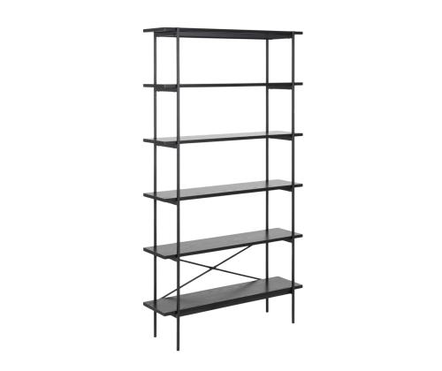 Riiul ANGUS 94x27xH172cm, must, riiulid: must saare melamiin, raam: metall