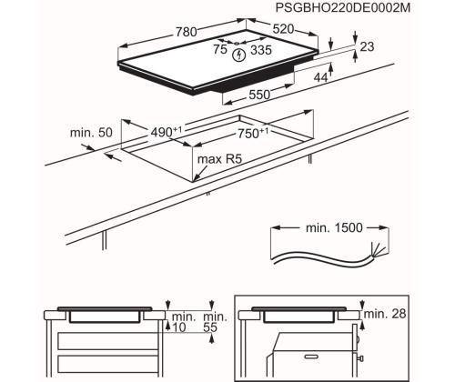Electrolux 600 SaphirMatt SE® Bridge Hob2Hood, laius 80 cm, must - Integreeritav induktsioonpliidiplaat